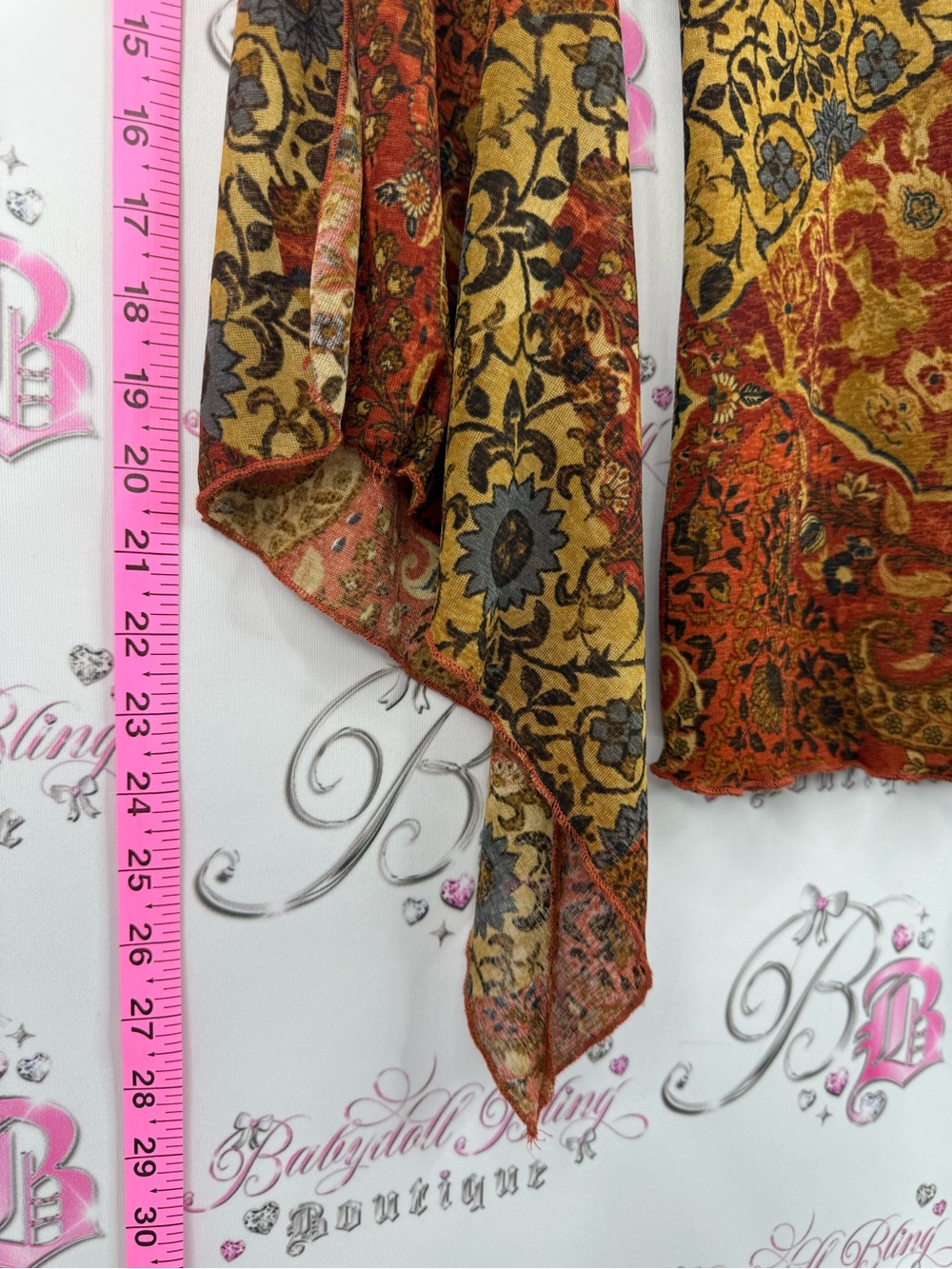 le chateau shirt fairy sleeve Rust and Mustard Paisley V-Neck Bell Sleeve Blouse - Picture 3 of 8